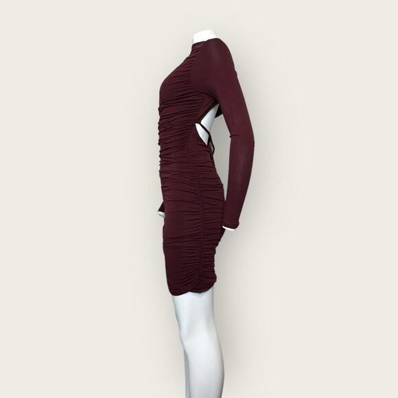 NWT | Naked Wardrobe | Ruched Long Sleeve Dress | Wine | Various Sizes - Picture 6 of 13